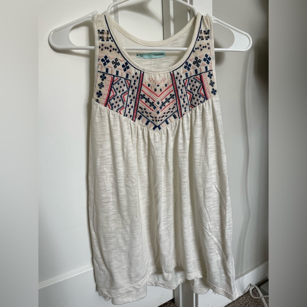 Medium Maurice’s Tank Top - White with Blue and Pink accents